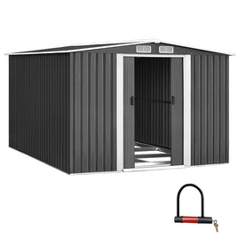 Garden Shed Outdoor Storage Sheds 2.58x3.14x2.02M Workshop Metal Base Grey garden sheds Kings Warehouse 