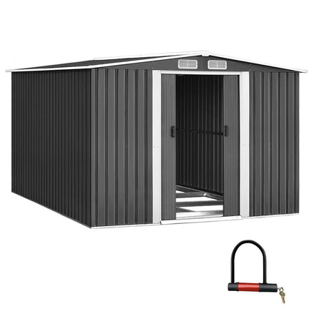 Garden Shed Outdoor Storage Sheds 2.58x3.14x2.02M Workshop Metal Base Grey garden sheds Kings Warehouse 