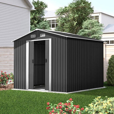 Garden Shed Outdoor Storage Sheds 2.58x3.14x2.02M Workshop Metal Base Grey garden sheds Kings Warehouse 
