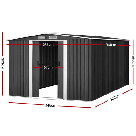 Garden Shed Outdoor Storage Sheds 2.58x3.14x2.02M Workshop Metal Base Grey garden sheds Kings Warehouse 