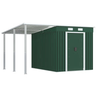 Garden Shed with Extended Roof Green 346x236x181 cm Steel garden sheds Kings Warehouse 