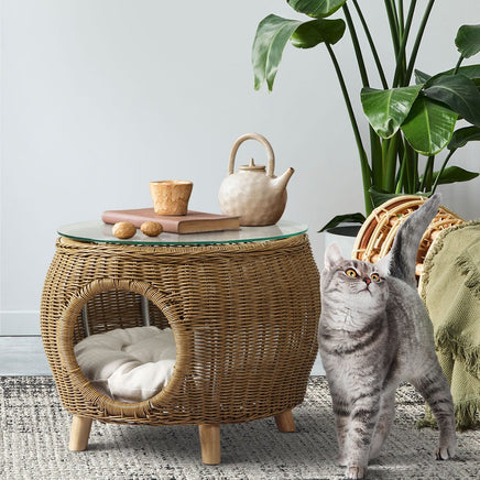 Garden Side Table Coffee Pet Bed Wicker Indoor Outdoor Furniture Patio Desk garden supplies KingsWarehouse 