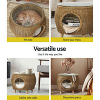 Garden Side Table Coffee Pet Bed Wicker Indoor Outdoor Furniture Patio Desk garden supplies KingsWarehouse 