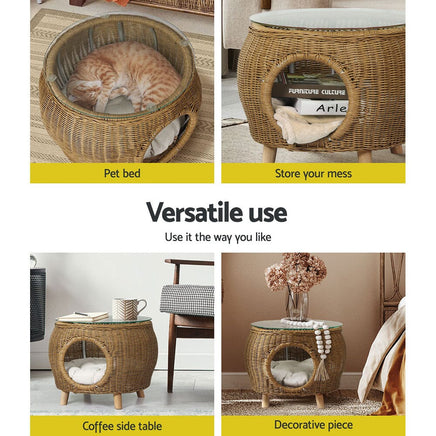 Garden Side Table Coffee Pet Bed Wicker Indoor Outdoor Furniture Patio Desk garden supplies KingsWarehouse 