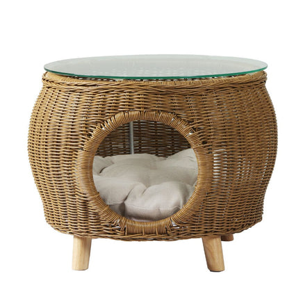 Garden Side Table Coffee Pet Bed Wicker Indoor Outdoor Furniture Patio Desk garden supplies KingsWarehouse 