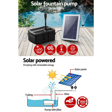 Garden Solar Pond Pump with Eco Filter Box Water Fountain Kit 4.6FT Kings Warehouse 