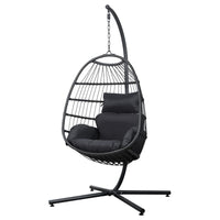 Garden Swing Chair Egg Hammock With Stand Outdoor Furniture Wicker Seat Black garden supplies Kings Warehouse 