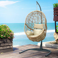 Garden Swing Chair Egg Hammock With Stand Outdoor Furniture Wicker Seat Yellow garden supplies Kings Warehouse 