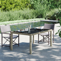 Garden Table 150x90x75 cm Tempered Glass and Poly Rattan Grey Kings Warehouse 