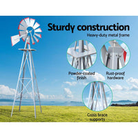 Garden Windmill 8FT 245cm Metal Ornaments Outdoor Decor Ornamental Wind Will Kings Warehouse 