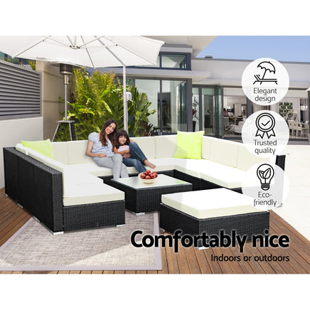 Gardeon 10PC Outdoor Furniture Sofa Set Wicker Garden Patio Lounge Furniture > Outdoor Kings Warehouse 