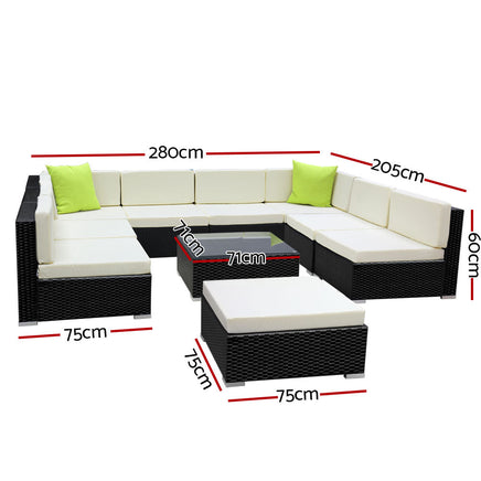 Gardeon 10PC Outdoor Furniture Sofa Set Wicker Garden Patio Lounge Furniture > Outdoor Kings Warehouse 