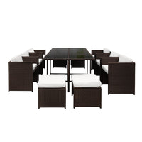Gardeon 11 Piece PE Wicker Outdoor Dining Set - Brown & White Furniture > Outdoor Kings Warehouse 