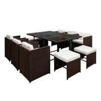 Gardeon 11 Piece PE Wicker Outdoor Dining Set - Brown & White Furniture > Outdoor Kings Warehouse 
