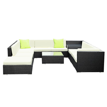 Gardeon 11PC Sofa Set with Storage Cover Outdoor Furniture Wicker Furniture > Outdoor Kings Warehouse 
