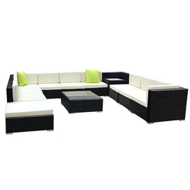 Gardeon 12PC Sofa Set with Storage Cover Outdoor Furniture Wicker Furniture > Outdoor Kings Warehouse 