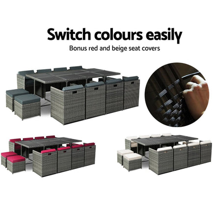 Gardeon 13 PCS Outdoor Dining Set Table Chairs Patio Lounge Setting Furniture Kings Warehouse 