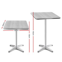 Gardeon 2pcs Outdoor Bar Table Furniture Adjustable Aluminium Square Cafe Table Kings Warehouse 