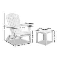 Gardeon 3 Piece Outdoor Adirondack Beach Chair and Table Set - White Kings Warehouse 