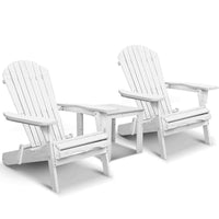 Garden 3 Piece Outdoor Adirondack Beach Chair and Table Set - White