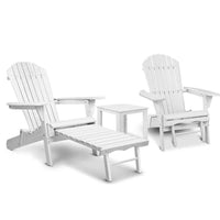 Garden 3 Piece Outdoor Adirondack Lounge Beach Chair Set - White