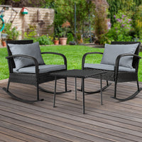 Gardeon 3 Piece Outdoor Chair Rocking Set - Black Gardeon Kings Warehouse 