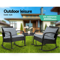Gardeon 3 Piece Outdoor Chair Rocking Set - Black Gardeon Kings Warehouse 