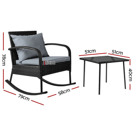 Gardeon 3 Piece Outdoor Chair Rocking Set - Black Gardeon Kings Warehouse 