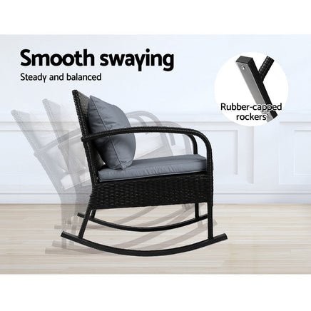 Gardeon 3 Piece Outdoor Chair Rocking Set - Black Gardeon Kings Warehouse 