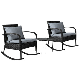 Gardeon 3 Piece Outdoor Chair Rocking Set - Black Gardeon Kings Warehouse 