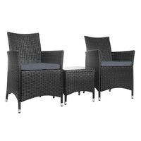 Gardeon 3 Piece Wicker Outdoor Furniture Set - Black Outdoor Furniture Kings Warehouse 
