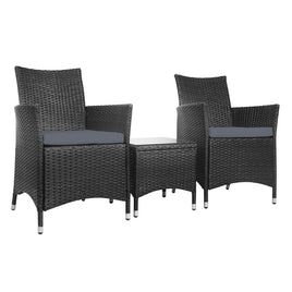 Gardeon 3 Piece Wicker Outdoor Furniture Set - Black Outdoor Furniture Kings Warehouse 