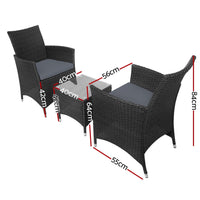 Gardeon 3 Piece Wicker Outdoor Furniture Set - Black Outdoor Furniture Kings Warehouse 