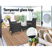 Gardeon 3 Piece Wicker Outdoor Furniture Set - Black Outdoor Furniture Kings Warehouse 