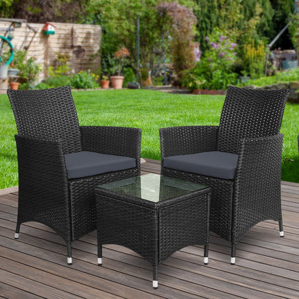 Gardeon 3 Piece Wicker Outdoor Furniture Set - Black Outdoor Furniture Kings Warehouse 