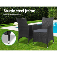 Gardeon 3 Piece Wicker Outdoor Furniture Set - Black Outdoor Furniture Kings Warehouse 