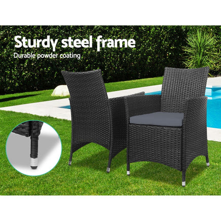 Gardeon 3 Piece Wicker Outdoor Furniture Set - Black Outdoor Furniture Kings Warehouse 