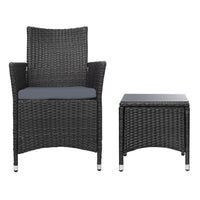 Gardeon 3 Piece Wicker Outdoor Furniture Set - Black Outdoor Furniture Kings Warehouse 