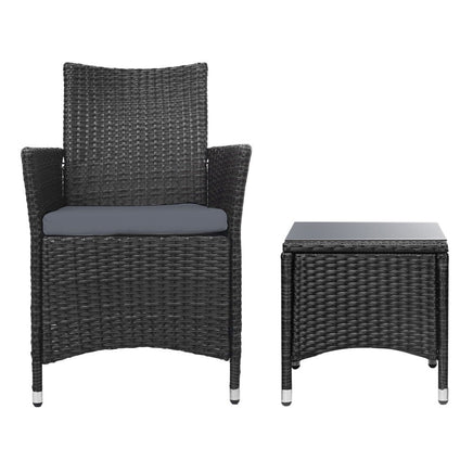 Gardeon 3 Piece Wicker Outdoor Furniture Set - Black Outdoor Furniture Kings Warehouse 
