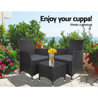 Gardeon 3 Piece Wicker Outdoor Furniture Set - Black Outdoor Furniture Kings Warehouse 