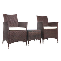 Gardeon 3 Piece Wicker Outdoor Furniture Set - Brown Outdoor Furniture Kings Warehouse 