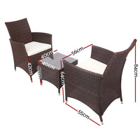 Gardeon 3 Piece Wicker Outdoor Furniture Set - Brown Outdoor Furniture Kings Warehouse 