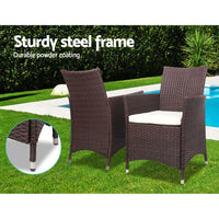 Gardeon 3 Piece Wicker Outdoor Furniture Set - Brown Outdoor Furniture Kings Warehouse 