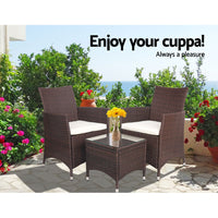 Gardeon 3 Piece Wicker Outdoor Furniture Set - Brown Outdoor Furniture Kings Warehouse 