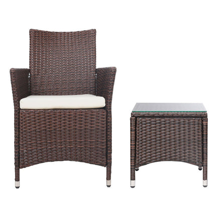 Gardeon 3 Piece Wicker Outdoor Furniture Set - Brown Outdoor Furniture Kings Warehouse 