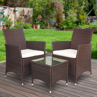 Gardeon 3 Piece Wicker Outdoor Furniture Set - Brown Outdoor Furniture Kings Warehouse 