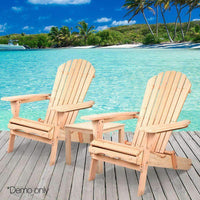 Gardeon 3 Piece Wooden Outdoor Beach Chair and Table Set Kings Warehouse 