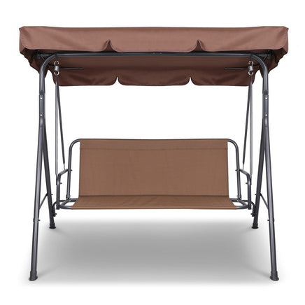 Gardeon 3 Seater Outdoor Canopy Swing Chair - Coffee Kings Warehouse 