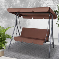 Gardeon 3 Seater Outdoor Canopy Swing Chair - Coffee Kings Warehouse 
