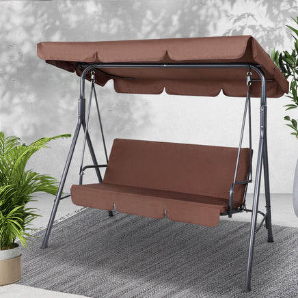 Gardeon 3 Seater Outdoor Canopy Swing Chair - Coffee Kings Warehouse 